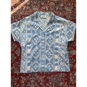 Vintage Union Made USA Russ Petites Abstract Short Sleeve Button Up Size 16